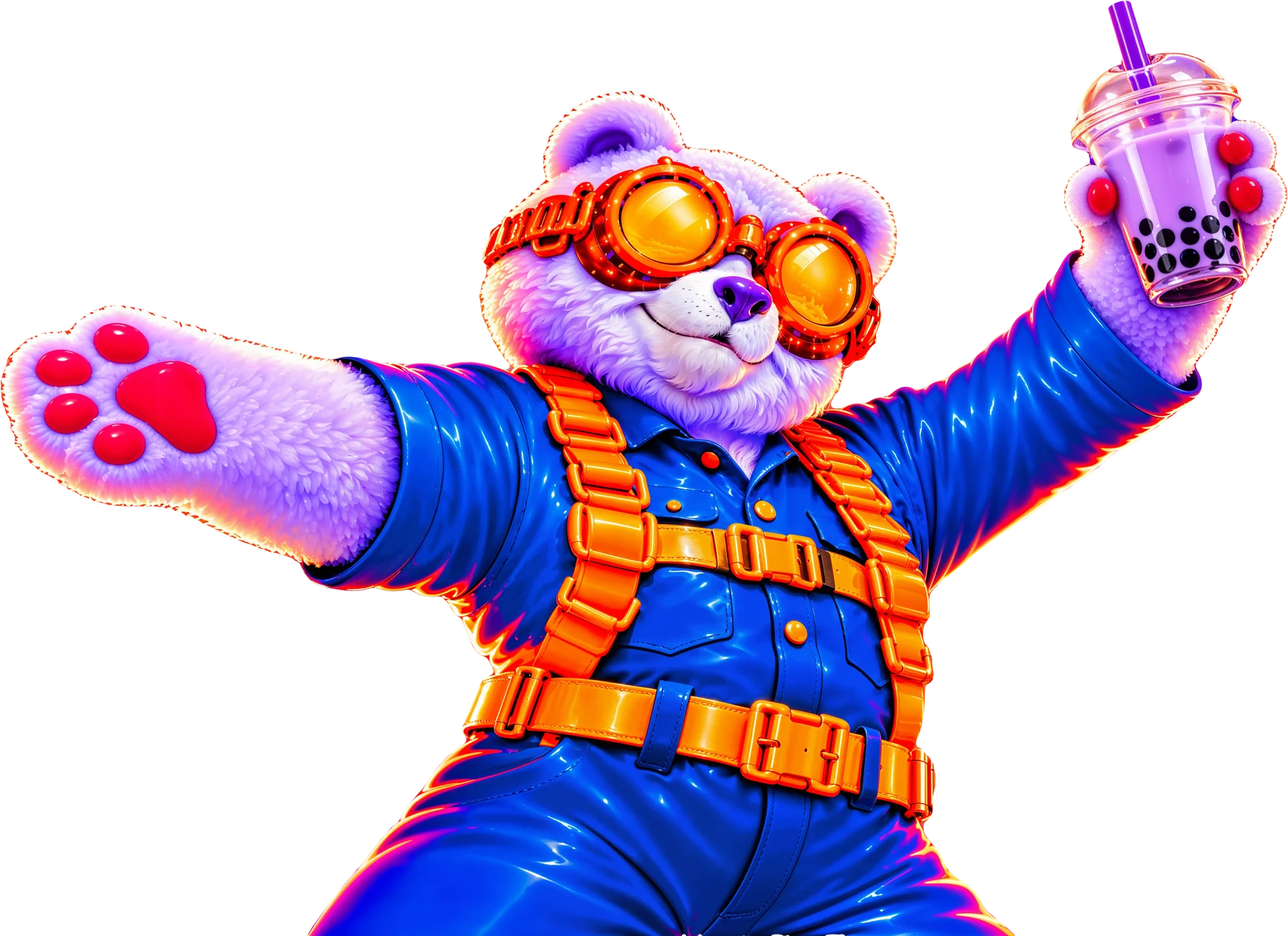 A lavender bear in goggles throwing tarot cards into the air